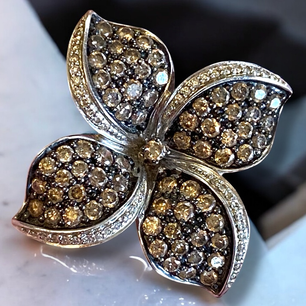 Lovely 14k White Gold Le Vian Chocolatier Diamond Flower Charm Pendant 2.50 Ctw!